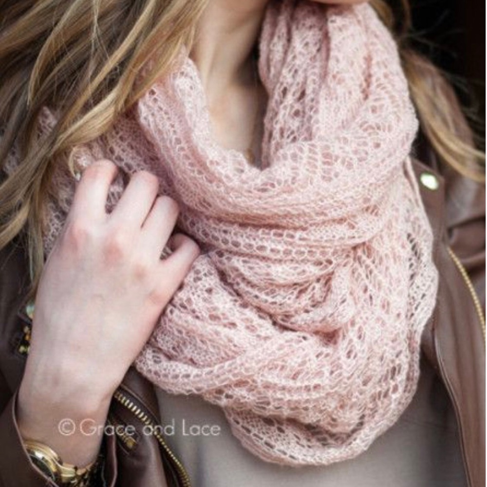 Grace and Lace Infinity Knit Scarf Blush